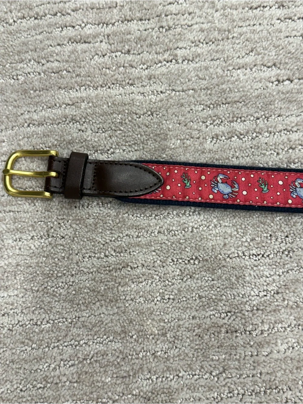 Boy’s Pink Patterned Leather-Trim Canvas Belt